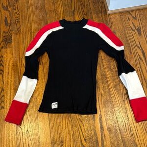 Free People Black and Red Fitted Jerseys Long Sleeve Top Pullover Size S